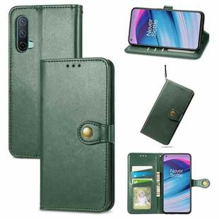 For OnePlus Nord CE 5G Solid Color Leather Buckle Phone Case with Lanyard & Photo Frame & Card Slot & Wallet & Stand Function(Green)