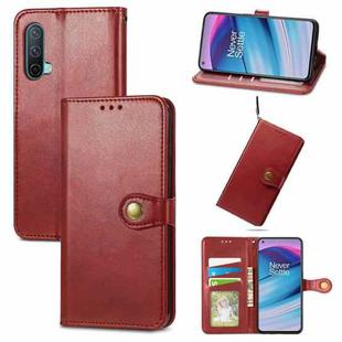 For OnePlus Nord CE 5G Solid Color Leather Buckle Phone Case with Lanyard & Photo Frame & Card Slot & Wallet & Stand Function(Red)