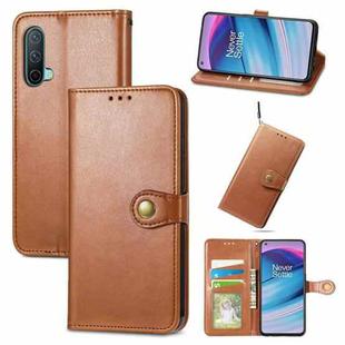 For OnePlus Nord CE 5G Solid Color Leather Buckle Phone Case with Lanyard & Photo Frame & Card Slot & Wallet & Stand Function(Brown)