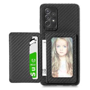 For Samsung Galaxy A52 5G / 4G Carbon Fiber Magnetic Card Bag TPU+PU Shockproof Back Cover Case with Holder & Card Slot & Photo Frame(Black)