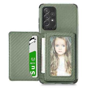 For Samsung Galaxy A52 5G / 4G Carbon Fiber Magnetic Card Bag TPU+PU Shockproof Back Cover Case with Holder & Card Slot & Photo Frame(Green)