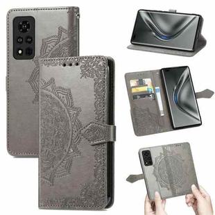 For Honor V40 5G Mandala Flower Embossed Horizontal Flip Leather Case with Bracket / Card Slot / Wallet / Lanyard(Grey)