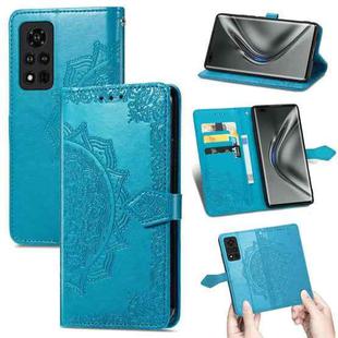 For Honor V40 5G Mandala Flower Embossed Horizontal Flip Leather Case with Bracket / Card Slot / Wallet / Lanyard(Blue)