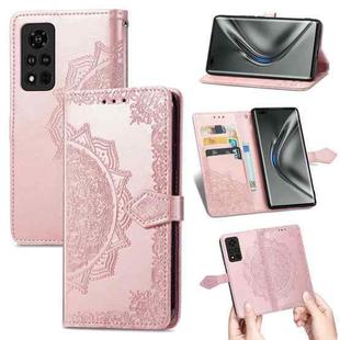 For Honor V40 5G Mandala Flower Embossed Horizontal Flip Leather Case with Bracket / Card Slot / Wallet / Lanyard(Rose Gold)