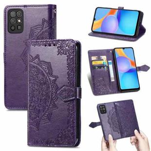 For Honor Play 5T Mandala Flower Embossed Horizontal Flip Leather Case with Bracket / Card Slot / Wallet / Lanyard(Purple)
