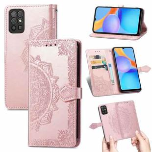 For Honor Play 5T Mandala Flower Embossed Horizontal Flip Leather Case with Bracket / Card Slot / Wallet / Lanyard(Rose Gold)