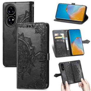 For Huawei P50 Mandala Flower Embossed Horizontal Flip Leather Case with Bracket / Card Slot / Wallet / Lanyard(Black)