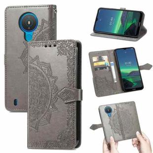 For Nokia 1.4 Mandala Flower Embossed Horizontal Flip Leather Case with Bracket / Card Slot / Wallet / Lanyard(Grey)