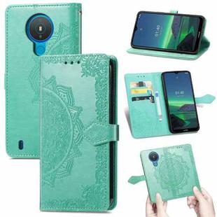 For Nokia 1.4 Mandala Flower Embossed Horizontal Flip Leather Case with Bracket / Card Slot / Wallet / Lanyard(Green)