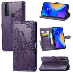 For TCL 20 SE Mandala Flower Embossed Horizontal Flip Leather Case with Bracket / Card Slot / Wallet / Lanyard(Purple)