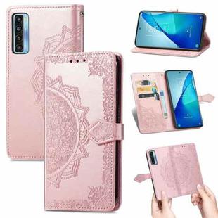 For TCL 20S Mandala Flower Embossed Horizontal Flip Leather Case with Bracket / Card Slot / Wallet / Lanyard(Rose Gold)