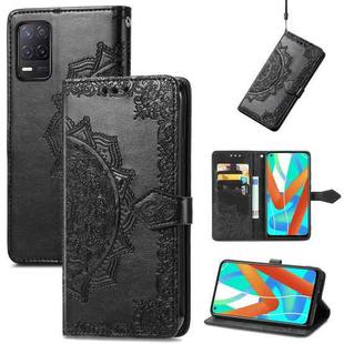 For OPPO Realme V13 5G Mandala Flower Embossed Horizontal Flip Leather Case with Bracket / Card Slot / Wallet / Lanyard(Black)