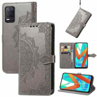 For OPPO Realme V13 5G Mandala Flower Embossed Horizontal Flip Leather Case with Bracket / Card Slot / Wallet / Lanyard(Grey)