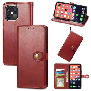 For iPhone 13 Pro Max  Solid Color Leather Buckle Phone Case with Lanyard & Photo Frame & Card Slot & Wallet & Stand Function(Red)