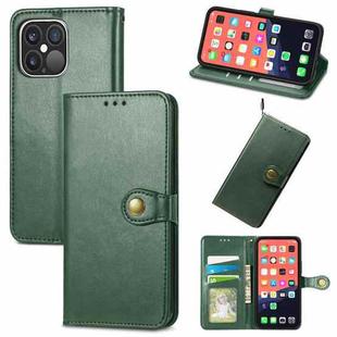For iPhone 13 Pro Solid Color Leather Buckle Phone Case with Lanyard & Photo Frame & Card Slot & Wallet & Stand Function(Green)