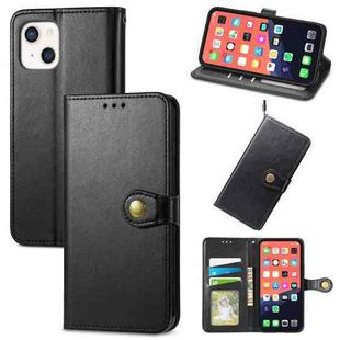 For iPhone 13 Solid Color Leather Buckle Phone Case with Lanyard & Photo Frame & Card Slot & Wallet & Stand Function(Black)