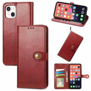 For iPhone 13 Solid Color Leather Buckle Phone Case with Lanyard & Photo Frame & Card Slot & Wallet & Stand Function(Red)