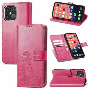 For iPhone 13 Pro Max  Four-leaf Clover Clasp Embossed Buckle Mobile Phone Protection Leather Case with Lanyard & Card Slot & Wallet & Bracket Function(Magenta)