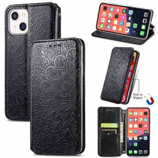 For iPhone 13 mini  Blooming Mandala Embossed Pattern Magnetic Horizontal Flip Leather Case with Holder & Card Slots & Wallet(Black)