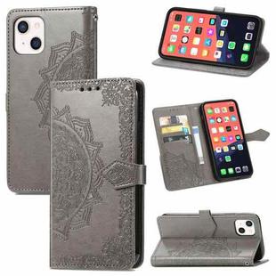 For iPhone 13 mini Mandala Flower Embossed Horizontal Flip Leather Case with Holder & Three Card Slots & Wallet & Lanyard  (Grey)