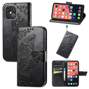 For iPhone 13 Pro Max Butterfly Love Flower Embossed Horizontal Flip Leather Case with Bracket / Card Slot / Wallet / Lanyard (Black)