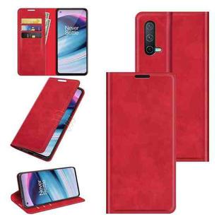 For OnePlus Nord CE 5G Retro-skin Business Magnetic Suction Leather Case with Holder & Card Slots & Wallet(Red)