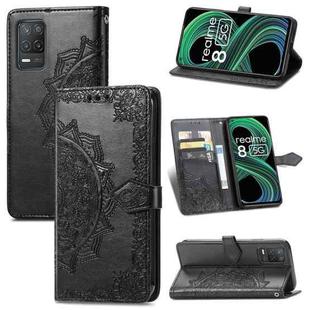 For OPPO Realme 8 5G Mandala Flower Embossed Horizontal Flip Leather Case with Holder & Three Card Slots & Wallet & Lanyard(Black)