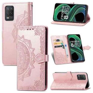 For OPPO Realme 8 5G Mandala Flower Embossed Horizontal Flip Leather Case with Holder & Three Card Slots & Wallet & Lanyard(Rose Gold)