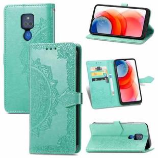 For Motorola Moto G Play 2021 Mandala Flower Embossed Horizontal Flip Leather Case with Holder & Three Card Slots & Wallet & Lanyard(Green)