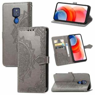 For Motorola Moto G Play 2021 Mandala Flower Embossed Horizontal Flip Leather Case with Holder & Three Card Slots & Wallet & Lanyard(Grey)