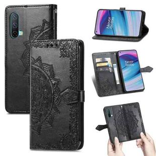 For OnePlus Nord CE 5G Mandala Flower Embossed Horizontal Flip Leather Case with Holder & Three Card Slots & Wallet & Lanyard(Black)