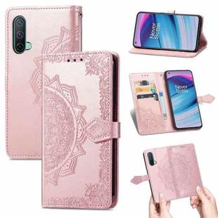 For OnePlus Nord CE 5G Mandala Flower Embossed Horizontal Flip Leather Case with Holder & Three Card Slots & Wallet & Lanyard(Rose Gold)