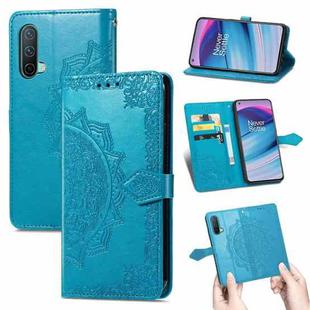 For OnePlus Nord CE 5G Mandala Flower Embossed Horizontal Flip Leather Case with Holder & Three Card Slots & Wallet & Lanyard(Blue)