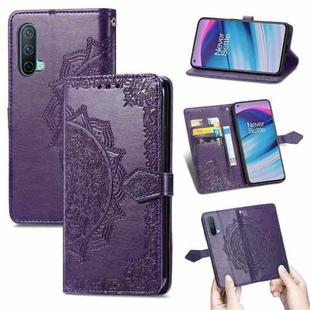 For OnePlus Nord CE 5G Mandala Flower Embossed Horizontal Flip Leather Case with Holder & Three Card Slots & Wallet & Lanyard(Purple)