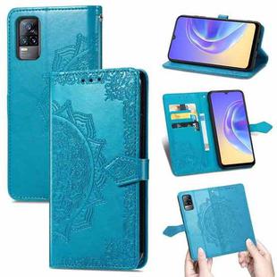 For vivo V21e 4G Mandala Flower Embossed Horizontal Flip Leather Case with Holder & Three Card Slots & Wallet & Lanyard(Blue)