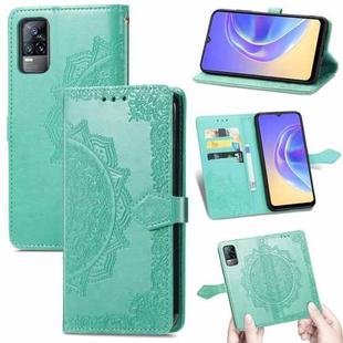 For vivo V21e 4G Mandala Flower Embossed Horizontal Flip Leather Case with Holder & Three Card Slots & Wallet & Lanyard(Green)