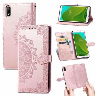 For Wiko Jerry 4 Mandala Flower Embossed Horizontal Flip Leather Case with Holder & Three Card Slots & Wallet & Lanyard(Rose Gold)