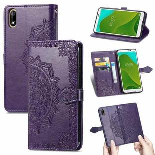 For Wiko Jerry 4 Mandala Flower Embossed Horizontal Flip Leather Case with Holder & Three Card Slots & Wallet & Lanyard(Purple)