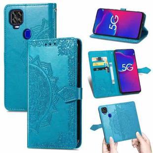 For ZTE Axon 11 SE 5G Mandala Flower Embossed Horizontal Flip Leather Case with Holder & Three Card Slots & Wallet & Lanyard(Blue)