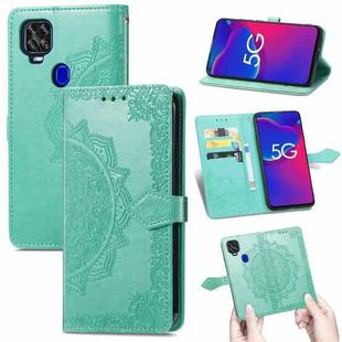 For ZTE Axon 11 SE 5G Mandala Flower Embossed Horizontal Flip Leather Case with Holder & Three Card Slots & Wallet & Lanyard(Green)