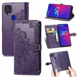 For ZTE Axon 11 SE 5G Mandala Flower Embossed Horizontal Flip Leather Case with Holder & Three Card Slots & Wallet & Lanyard(Purple)