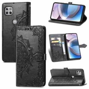 For Motorola Moto One 5G Ace Mandala Flower Embossed Horizontal Flip Leather Case with Holder & Three Card Slots & Wallet & Lanyard(Black)