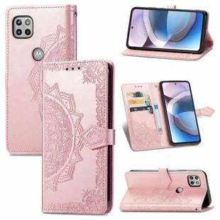 For Motorola Moto One 5G Ace Mandala Flower Embossed Horizontal Flip Leather Case with Holder & Three Card Slots & Wallet & Lanyard(Rose Gold)