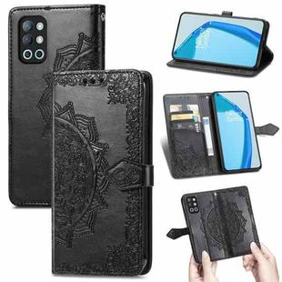 For OnePlus 9R Mandala Flower Embossed Horizontal Flip Leather Case with Holder & Three Card Slots & Wallet & Lanyard(Black)