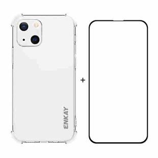 For iPhone 13 Hat-Prince ENKAY Clear TPU Shockproof Soft Case Drop Protection Cover + Full Coverage Tempered Glass Protector Film