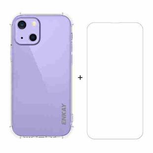For iPhone 13 mini Hat-Prince ENKAY Clear TPU Shockproof Soft Case Drop Protection Cover + Clear HD Tempered Glass Protector Film