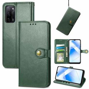 For OPPO A55 5G Solid Color Leather Buckle Phone Case with Lanyard & Photo Frame & Card Slot & Wallet & Stand Function(Green)