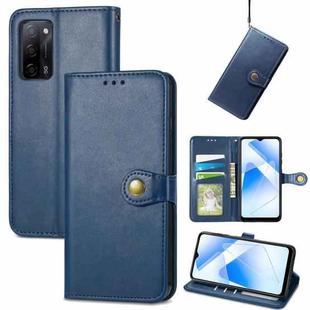 For OPPO A55 5G Solid Color Leather Buckle Phone Case with Lanyard & Photo Frame & Card Slot & Wallet & Stand Function(Blue)