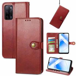 For OPPO A55 5G Solid Color Leather Buckle Phone Case with Lanyard & Photo Frame & Card Slot & Wallet & Stand Function(Red)