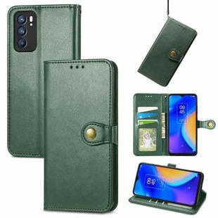 For OPPO Reno6 5G Solid Color Leather Buckle Phone Case with Lanyard & Photo Frame & Card Slot & Wallet & Stand Function(Green)